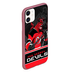 Чехол iPhone 11 матовый New Jersey Devils, цвет: 3D-малиновый — фото 2