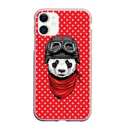 Чехол iPhone 11 матовый Панда пилот, цвет: 3D-светло-розовый