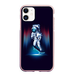 Чехол iPhone 11 матовый Космический скейтбордист, цвет: 3D-светло-розовый