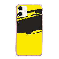 Чехол iPhone 11 матовый Чёрно-жёлтый, цвет: 3D-светло-розовый