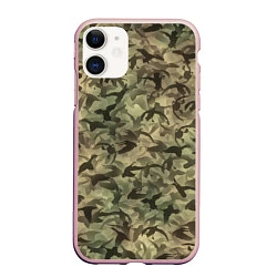 Чехол iPhone 11 матовый Камуфляж с утками, цвет: 3D-светло-розовый