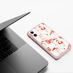 Чехол iPhone 11 матовый Оранжевые фламинго, цвет: 3D-светло-розовый — фото 2