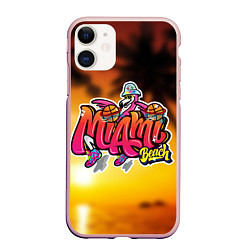 Чехол iPhone 11 матовый Miami Beach, цвет: 3D-светло-розовый