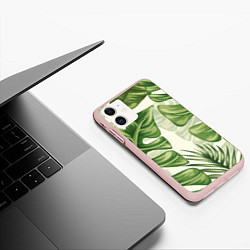 Чехол iPhone 11 матовый Тропический папоротник, цвет: 3D-светло-розовый — фото 2