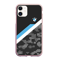 Чехол iPhone 11 матовый BMW: Pixel Military, цвет: 3D-светло-розовый