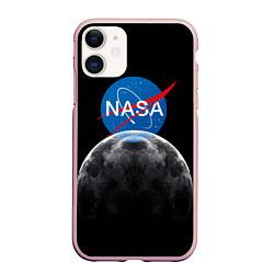 Чехол iPhone 11 матовый NASA: Moon Rise, цвет: 3D-светло-розовый