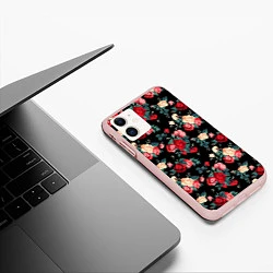Чехол iPhone 11 матовый Кустовые розы, цвет: 3D-светло-розовый — фото 2