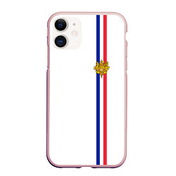 Чехол iPhone 11 матовый Франция: лента с гербом, цвет: 3D-светло-розовый