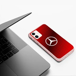 Чехол iPhone 11 матовый Mercedes: Red Carbon, цвет: 3D-светло-розовый — фото 2