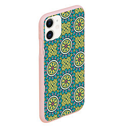 Чехол iPhone 11 матовый Хризантемы: бирюзовый узор, цвет: 3D-светло-розовый — фото 2