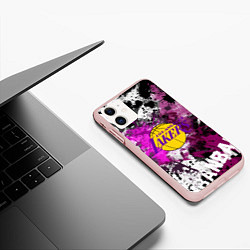 Чехол iPhone 11 матовый Лос-Анджелес Лейкерс, Los Angeles Lakers, цвет: 3D-светло-розовый — фото 2
