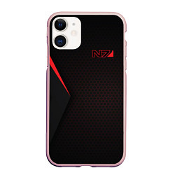 Чехол iPhone 11 матовый Mass Effect N7, цвет: 3D-светло-розовый