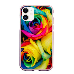 Чехол iPhone 11 матовый Разноцветные розы, цвет: 3D-светло-розовый