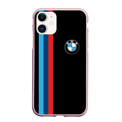 Чехол iPhone 11 матовый BMW, цвет: 3D-светло-розовый