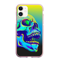 Чехол iPhone 11 матовый Neon skull, цвет: 3D-светло-розовый