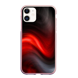 Чехол iPhone 11 матовый BLACK RED WAVES АБСТРАКЦИЯ, цвет: 3D-светло-розовый