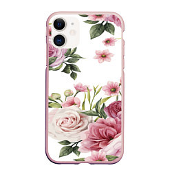 Чехол iPhone 11 матовый Розовые розы, цвет: 3D-светло-розовый