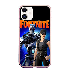 Чехол iPhone 11 матовый Fortnite терминатор, цвет: 3D-светло-розовый