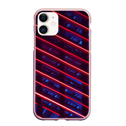Чехол iPhone 11 матовый Неоновые полосы, цвет: 3D-светло-розовый