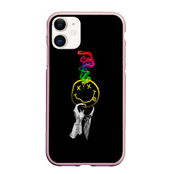 Чехол iPhone 11 матовый Нирвана смайл, цвет: 3D-светло-розовый