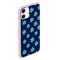 Чехол iPhone 11 матовый Цветы Голубые, цвет: 3D-светло-розовый — фото 2