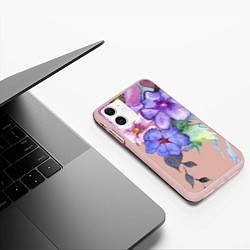 Чехол iPhone 11 матовый Акварель цветы, цвет: 3D-светло-розовый — фото 2