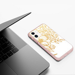 Чехол iPhone 11 матовый Золотые цветы на белом, цвет: 3D-светло-розовый — фото 2