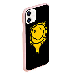 Чехол iPhone 11 матовый NIRVANA LOGO SMILE, БРЫЗГИ КРАСОК, цвет: 3D-светло-розовый — фото 2