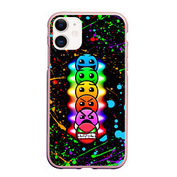 Чехол iPhone 11 матовый Geometry Dash: Splashes of Paint, цвет: 3D-светло-розовый