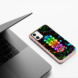 Чехол iPhone 11 матовый Geometry Dash: Splashes of Paint, цвет: 3D-светло-розовый — фото 2