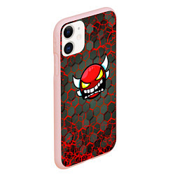 Чехол iPhone 11 матовый Geometry Dash красные соты, цвет: 3D-светло-розовый — фото 2