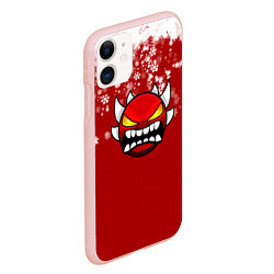 Чехол iPhone 11 матовый Geometry Dash - Новогодние снежинки, цвет: 3D-светло-розовый — фото 2