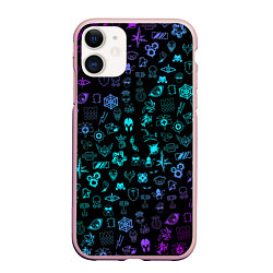 Чехол iPhone 11 матовый RAINBOW SIX SIEGE NEON PATTERN SYMBOL, цвет: 3D-светло-розовый