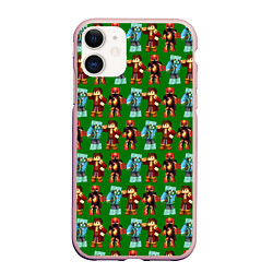 Чехол iPhone 11 матовый Minecraft heros pattern, цвет: 3D-светло-розовый