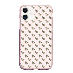 Чехол iPhone 11 матовый Селезень паттерн, цвет: 3D-светло-розовый