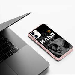 Чехол iPhone 11 матовый Илья Россия Медведь, цвет: 3D-светло-розовый — фото 2