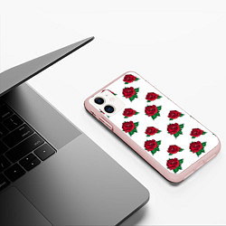Чехол iPhone 11 матовый Цветы Красные Розы На Белом Фоне, цвет: 3D-светло-розовый — фото 2