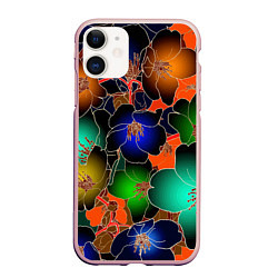 Чехол iPhone 11 матовый Vanguard floral pattern Summer night Fashion trend, цвет: 3D-светло-розовый