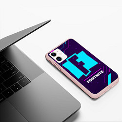 Чехол iPhone 11 матовый Символ Fortnite в неоновых цветах на темном фоне, цвет: 3D-светло-розовый — фото 2