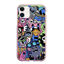 Чехол iPhone 11 матовый Милые и веселые монстры, цвет: 3D-светло-розовый