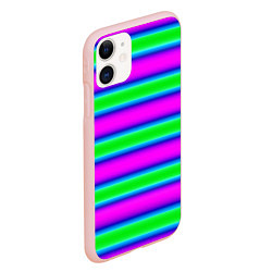 Чехол iPhone 11 матовый Зеленый и фиолетовые яркие неоновые полосы striped, цвет: 3D-светло-розовый — фото 2