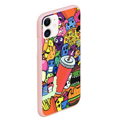 Чехол iPhone 11 матовый Fast food pattern Pop art Fashion trend, цвет: 3D-светло-розовый — фото 2