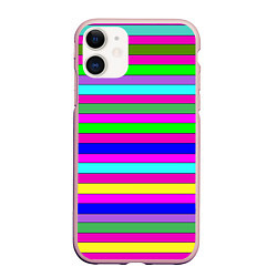 Чехол iPhone 11 матовый Multicolored neon bright stripes, цвет: 3D-светло-розовый