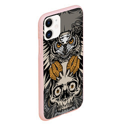 Чехол iPhone 11 матовый Сова с черепом Owl with Skull, цвет: 3D-светло-розовый — фото 2