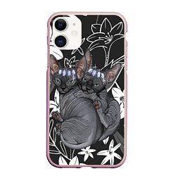 Чехол iPhone 11 матовый Милые сфинксы, цвет: 3D-светло-розовый