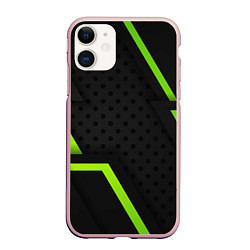 Чехол iPhone 11 матовый BLACK GREEN GEOMETRY, цвет: 3D-светло-розовый