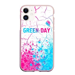 Чехол iPhone 11 матовый Green Day neon gradient style: символ сверху, цвет: 3D-светло-розовый