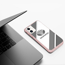 Чехол iPhone 11 матовый Daewoo - серые полосы, цвет: 3D-светло-розовый — фото 2