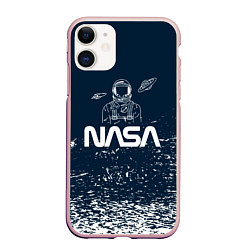 Чехол iPhone 11 матовый Nasa - белые брызги, цвет: 3D-светло-розовый