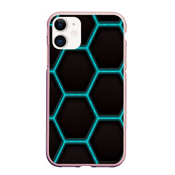 Чехол iPhone 11 матовый Стальная броня соты, цвет: 3D-светло-розовый